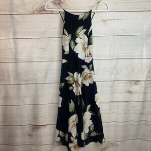 Monteau Black W/ White Floral Print High Neck Midi Dress Size Small